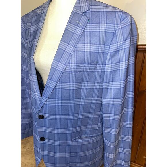 Mens The Savile Row Company Blue Plaid Spring Pockets‎ Buttons Blazer Size 44R - Picture 3 of 16